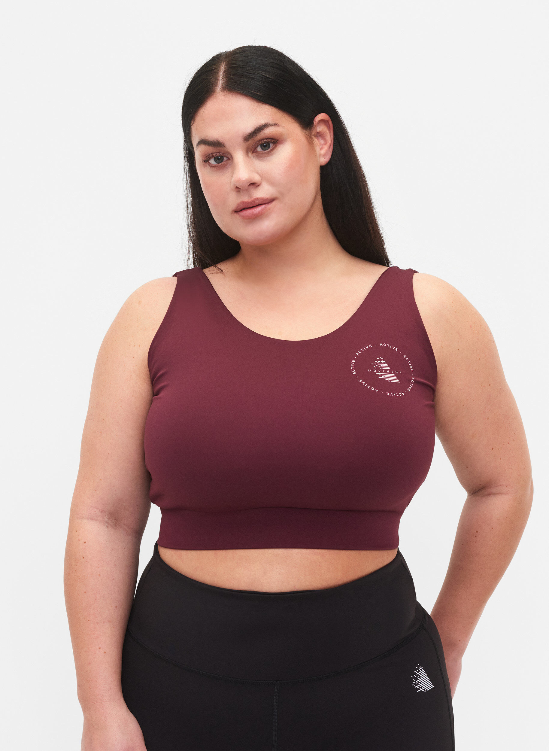 Zizzi CORE, MID SUPPORT SPORTS BRA - Sport-bh med v-rygg, Fig, Model image number 0