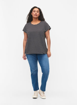 T-shirt i bomull med ränder, Black W. Stripe, Model image number 2