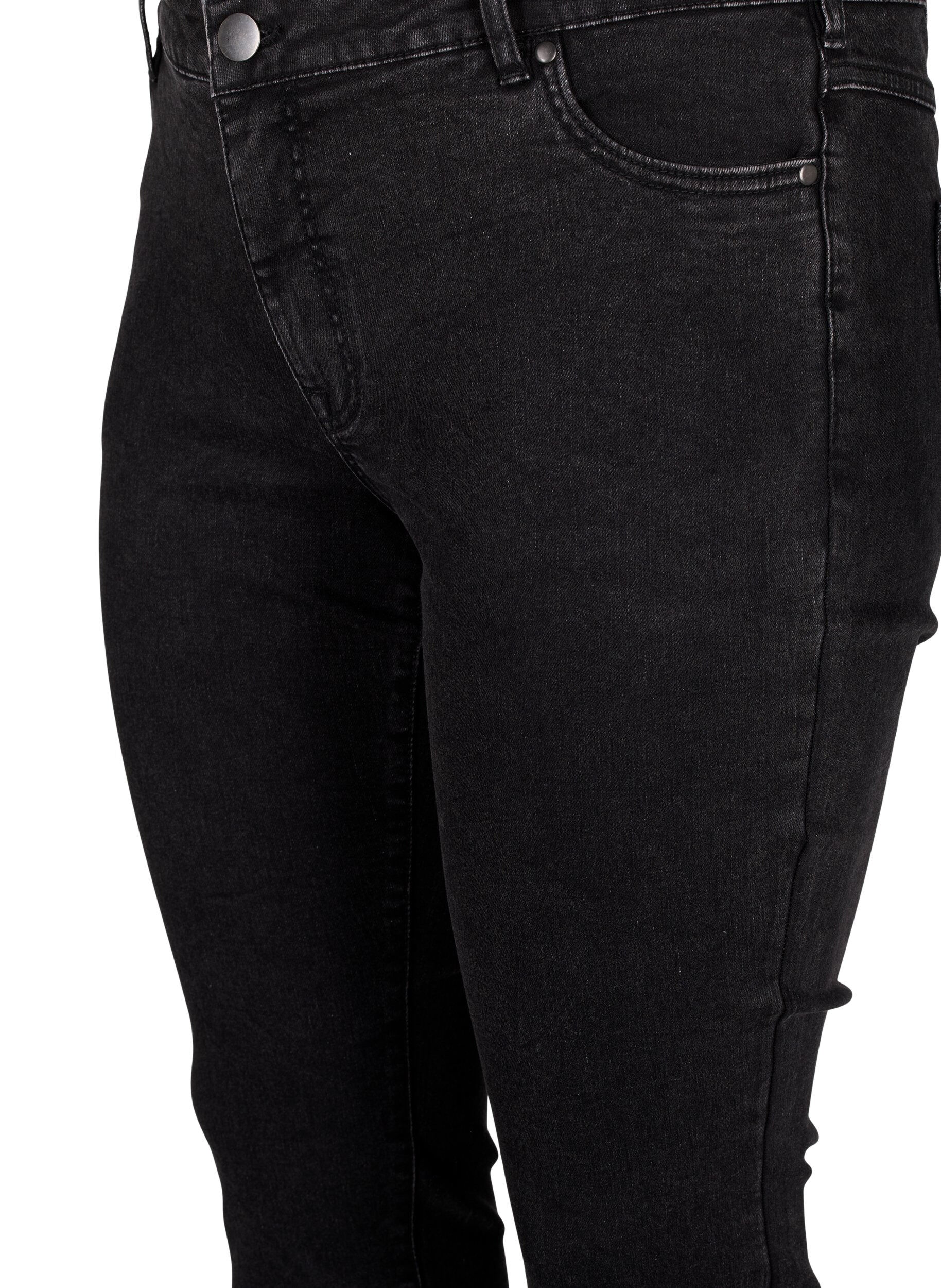 Zizzi Formklippta Emily jeans med fransig f&aring;ll, Dark Grey Denim, Packshot image number 2
