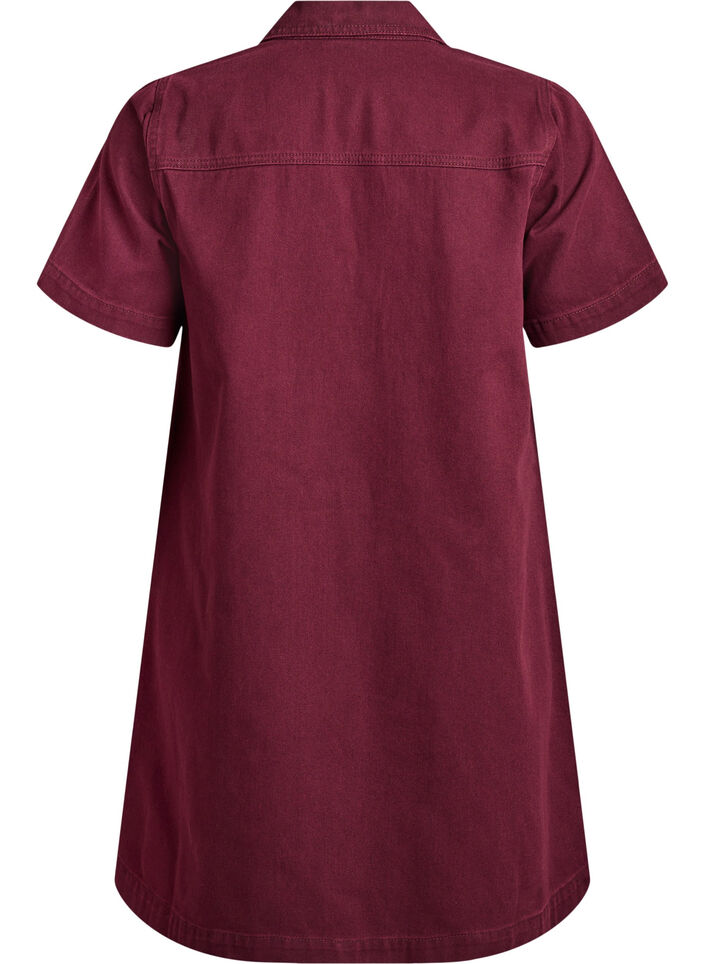 Kort jeansklänning med krage och v-ringning, Röd, Packshot image number 1