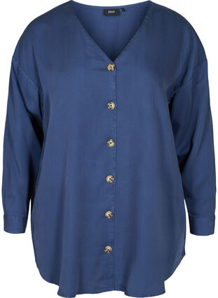 Skjorta i lyocell med v-ringning, Dark Denim, Packshot image number 0