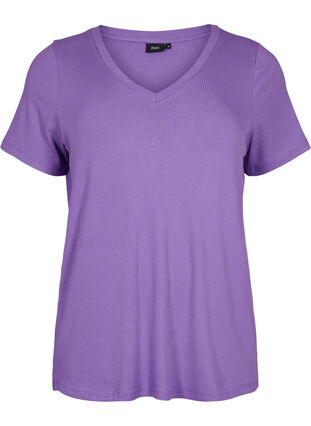 Ribbad t-shirt i viskos, Deep Lavender, Packshot image number 0
