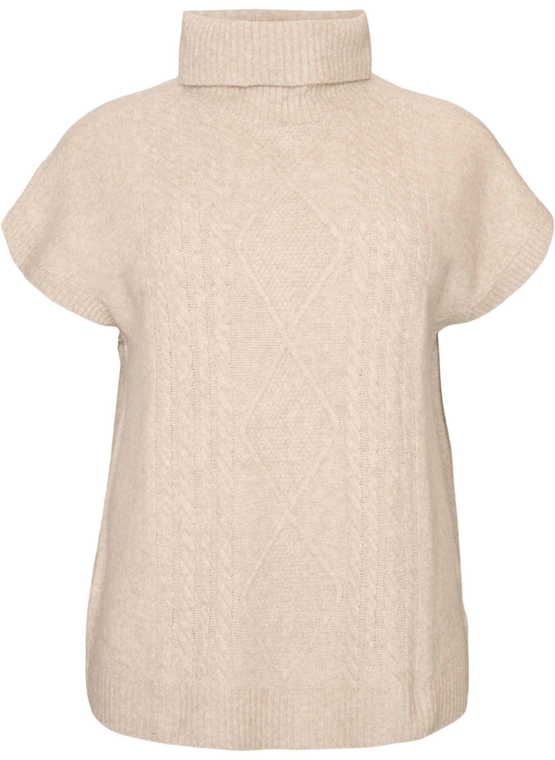 ZizziStickad v&auml;st med polokrage och fl&auml;tstickning, Beige, Packshot image number 0