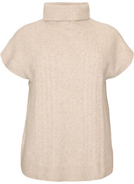 Stickad v&auml;st med polokrage och fl&auml;tstickning, Beige