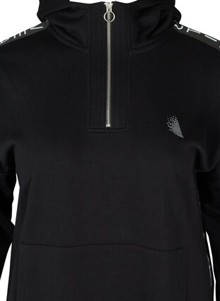 Klänning i sweatshirtmaterial med huva och stor ficka, Black, Packshot image number 2