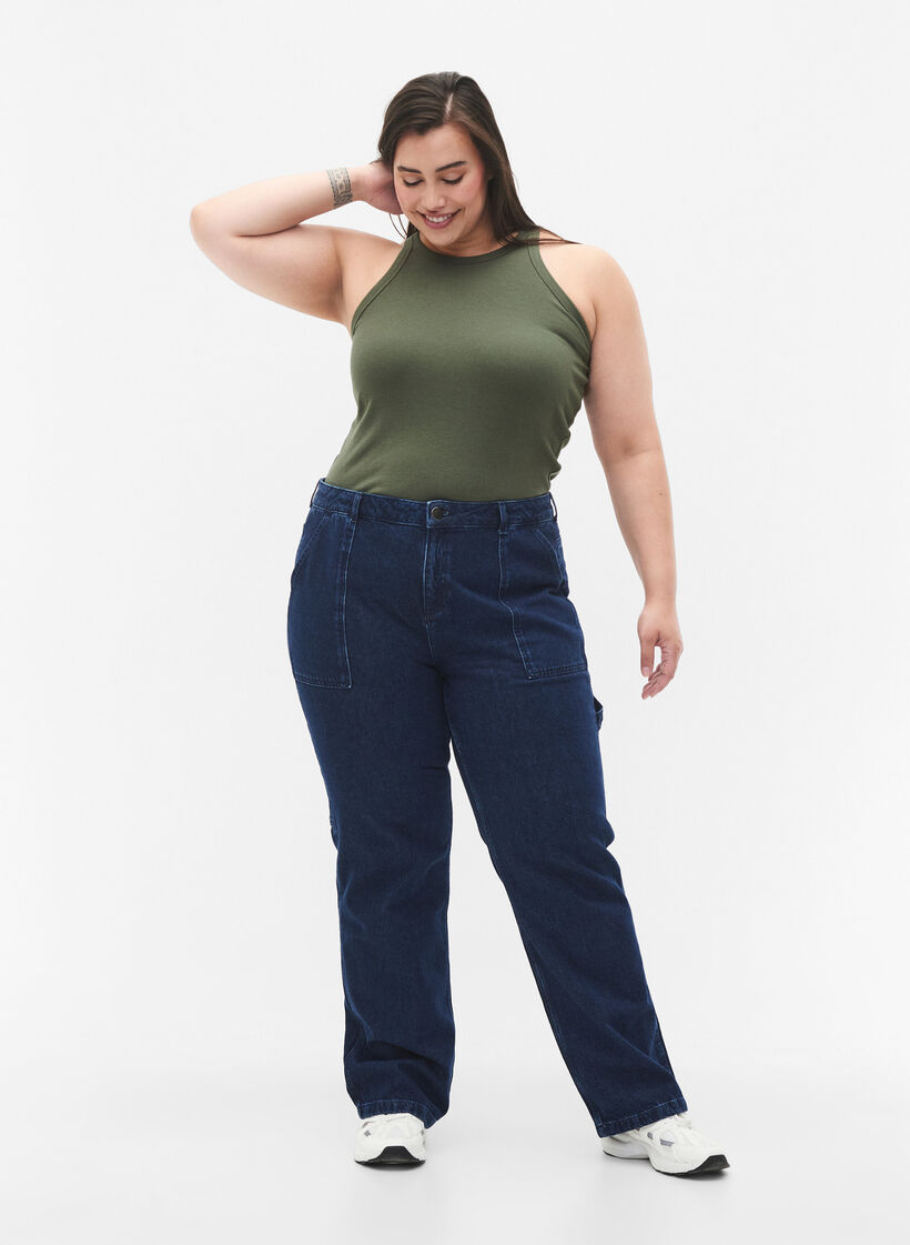 Cargo Jeans med rak passform, Dark blue, Model image number 0