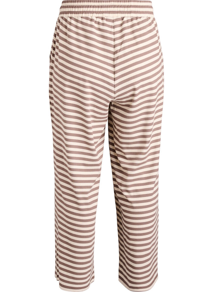 Randiga pyjamasbyxor med h&ouml;g midja och vida ben, Beige, Packshot image number 1