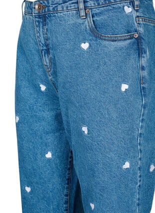Mille Mom Fit-jeans med broderier, Light Blue Heart, Packshot image number 2