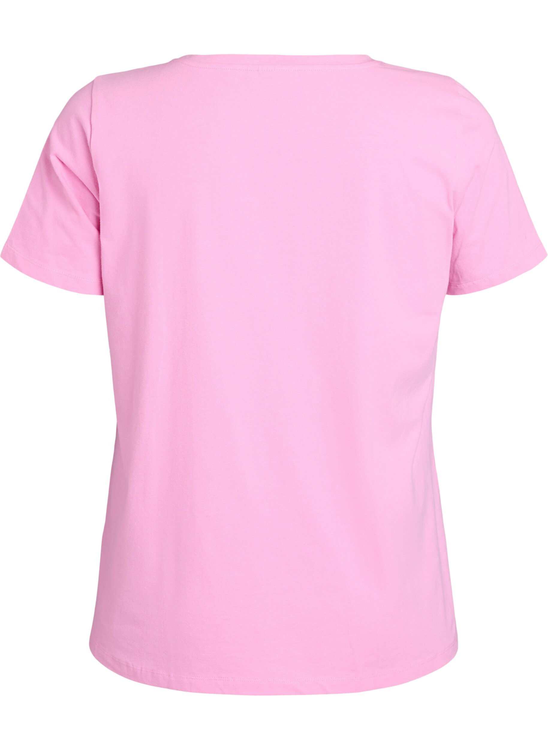 ZizziEnf&auml;rgad t-shirt i bomull, Rosa, Packshot image number 1
