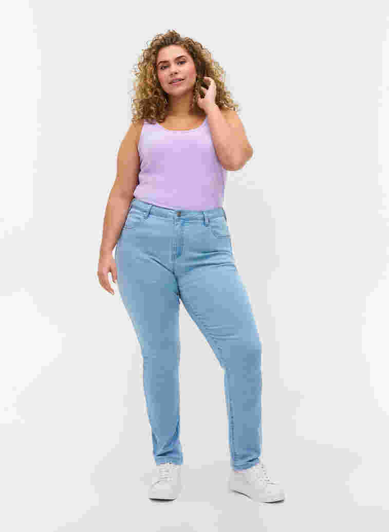 Slim fit Emily jeans med normalhög midja, Ex Lt Blue, Model image number 0