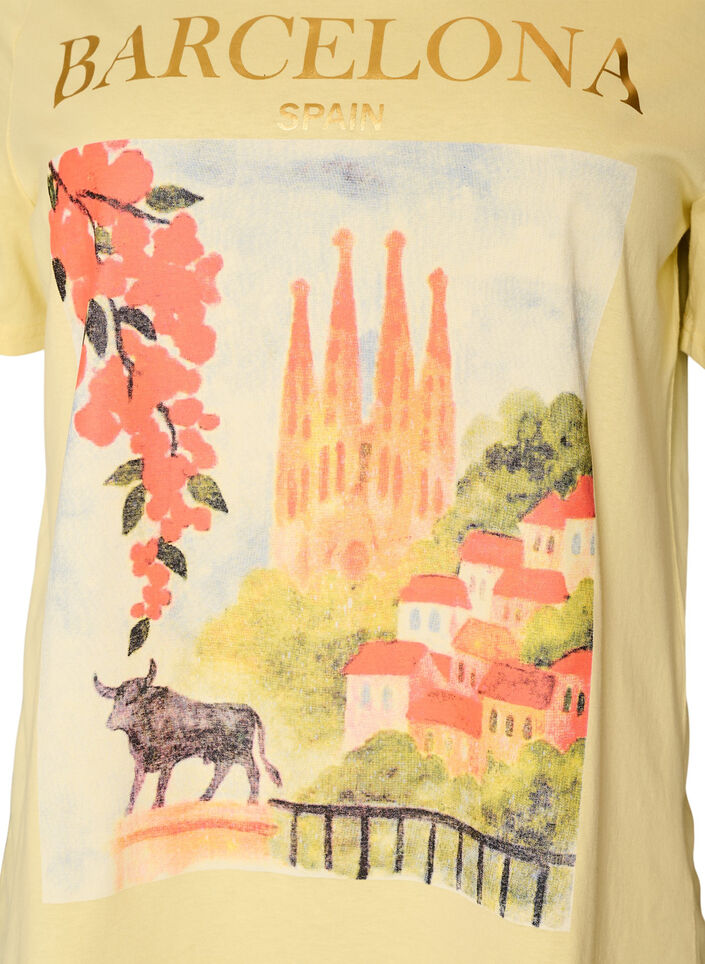 T-shirt i bomull med tryck, Gul, Packshot image number 2