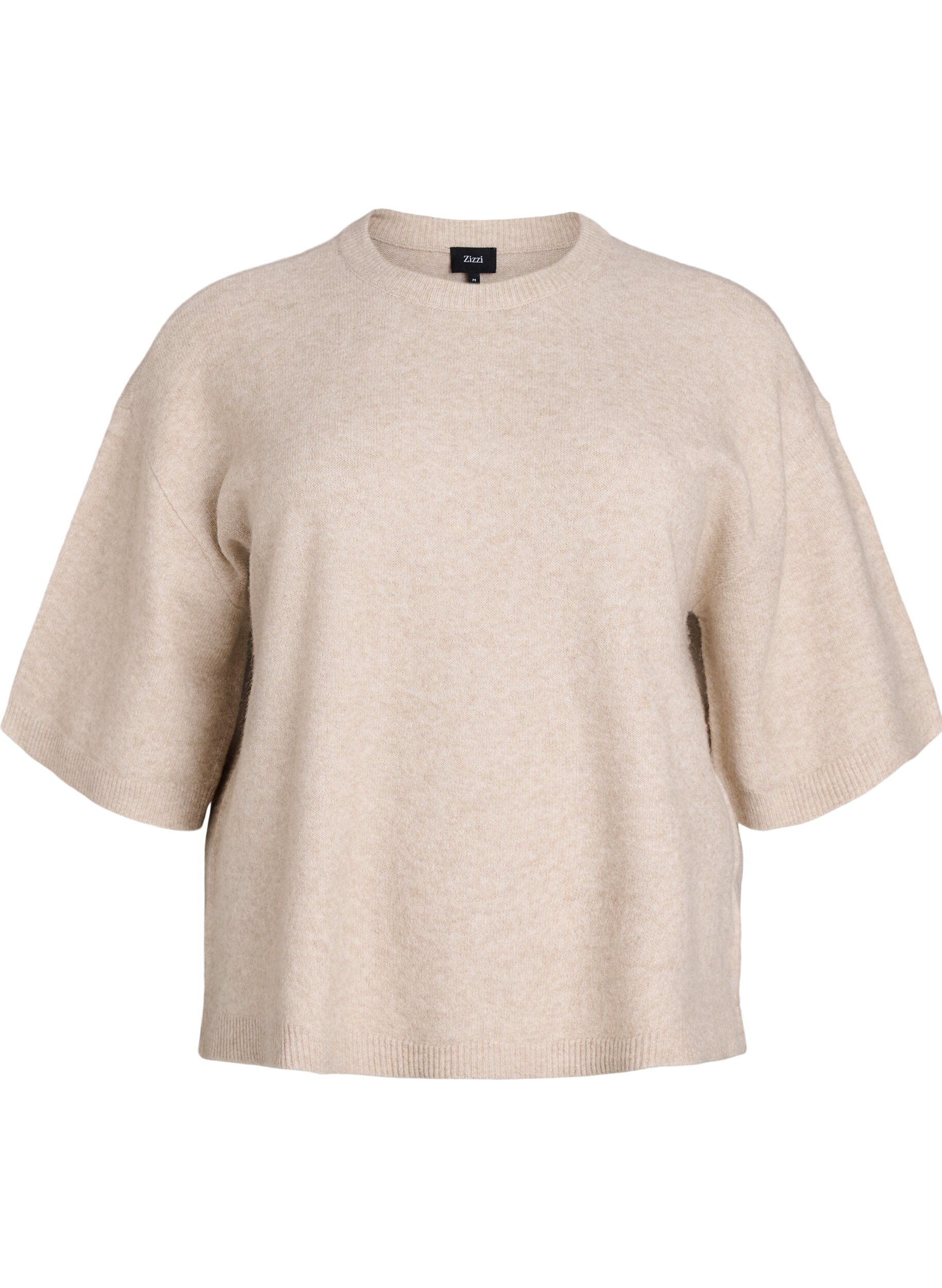 ZizziL&ouml;st stickad blus med korta &auml;rmar, Beige, Packshot image number 0