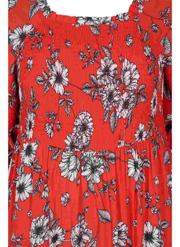 Blommig viskosklänning med smock, Fiery Red Flower AOP, Packshot image number 2