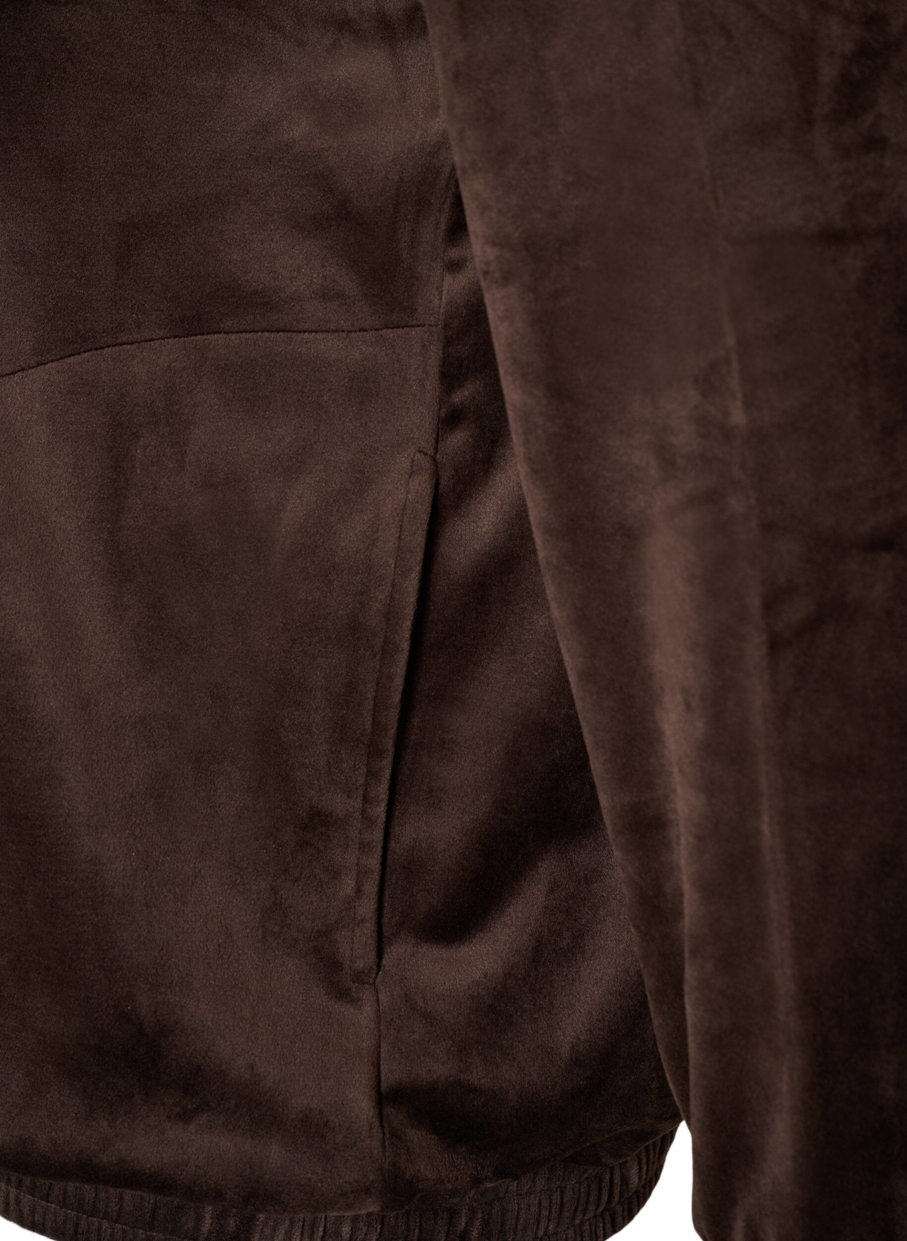 ZizziKofta i mjuk velour med dragkedja och h&ouml;g krage, Brun, Packshot image number 3