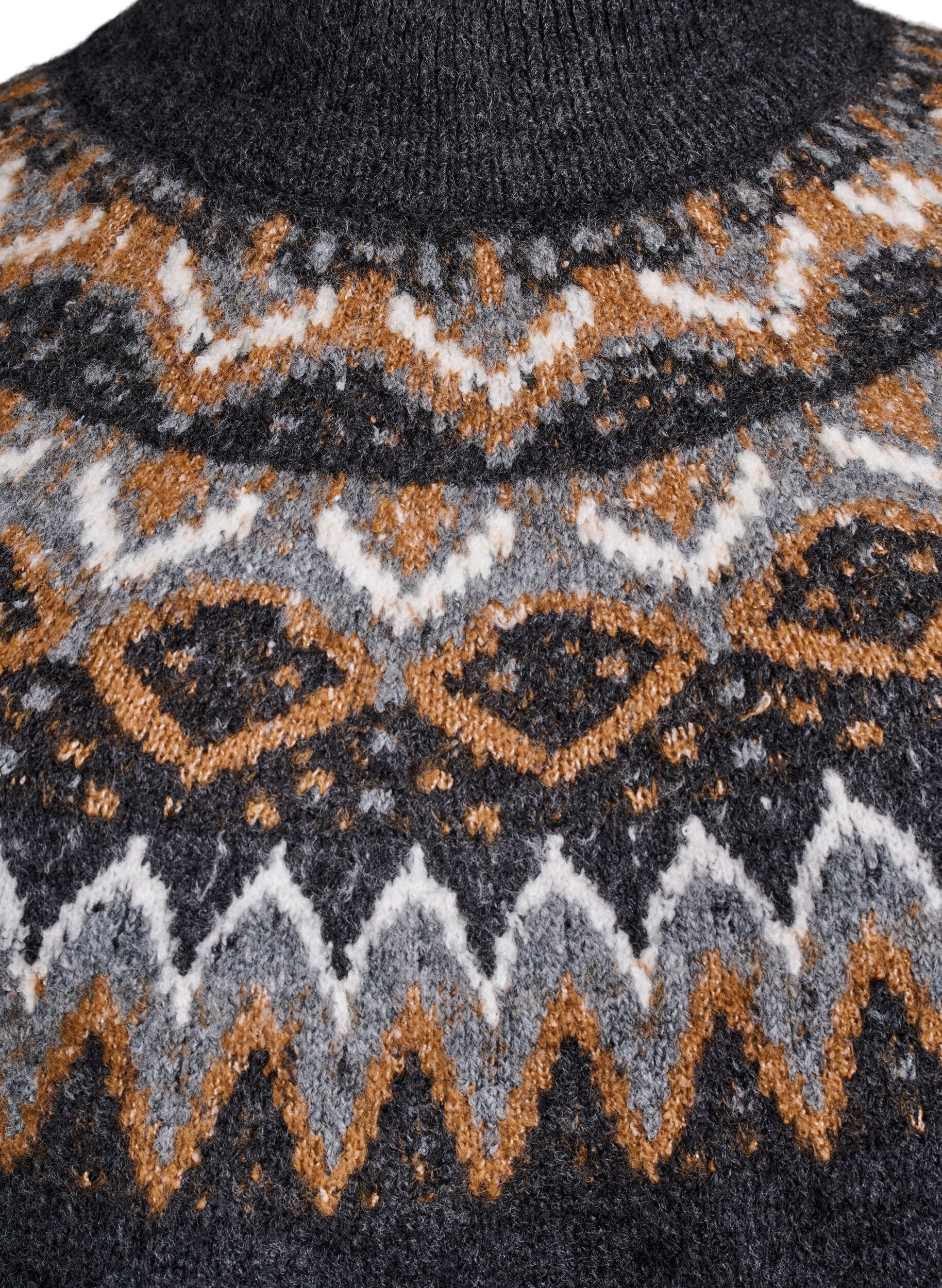 Zizzi Stickad blus med m&ouml;nster och h&ouml;g hals, Gr&aring;, Packshot image number 2