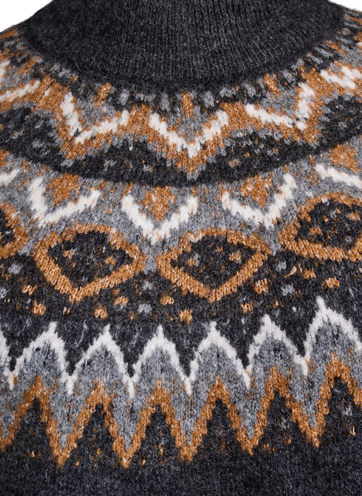 Stickad blus med mönster och hög hals, Grå, Packshot image number 2