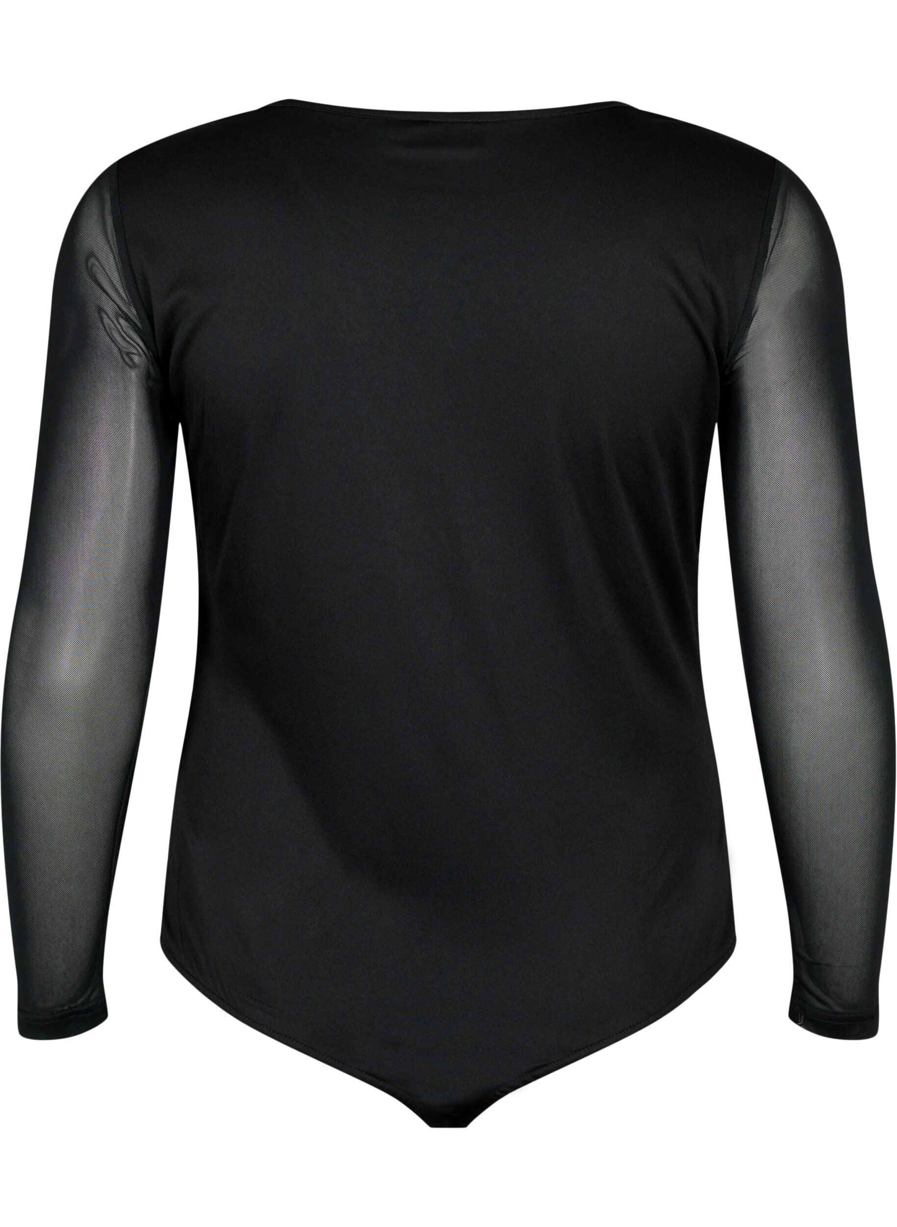 Zizzi Kroppsstrumpa med spets och n&auml;t, Black, Packshot image number 1