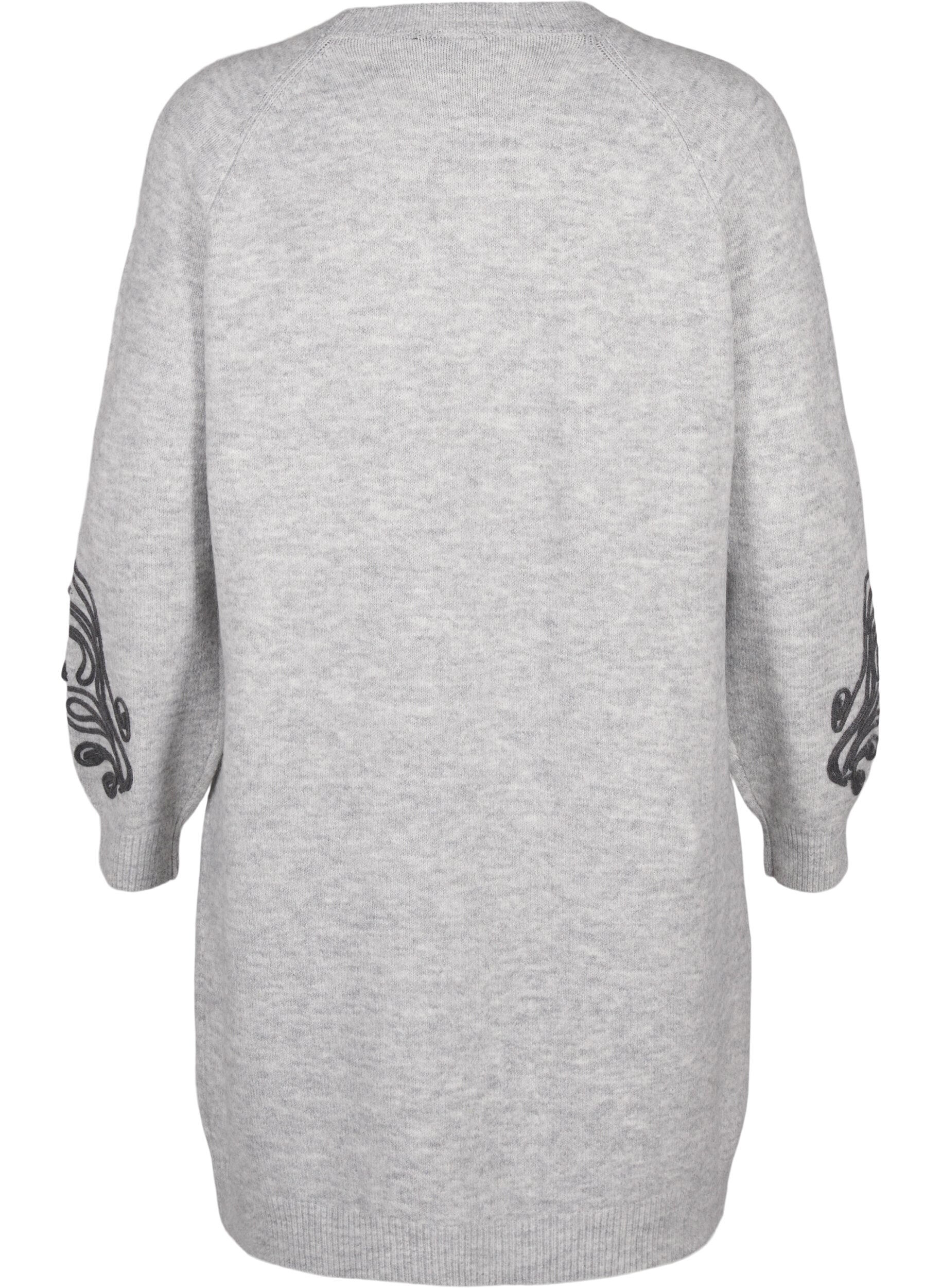 Zizzi Stickad kl&auml;nning med dekoration, Light Grey Melange, Packshot image number 1