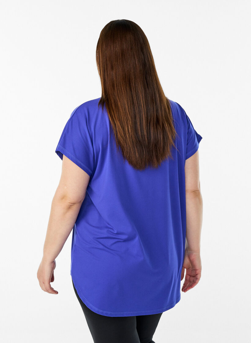 Kort&auml;rmad tr&auml;ningstopp med v-hals, Lila, Model image number 2