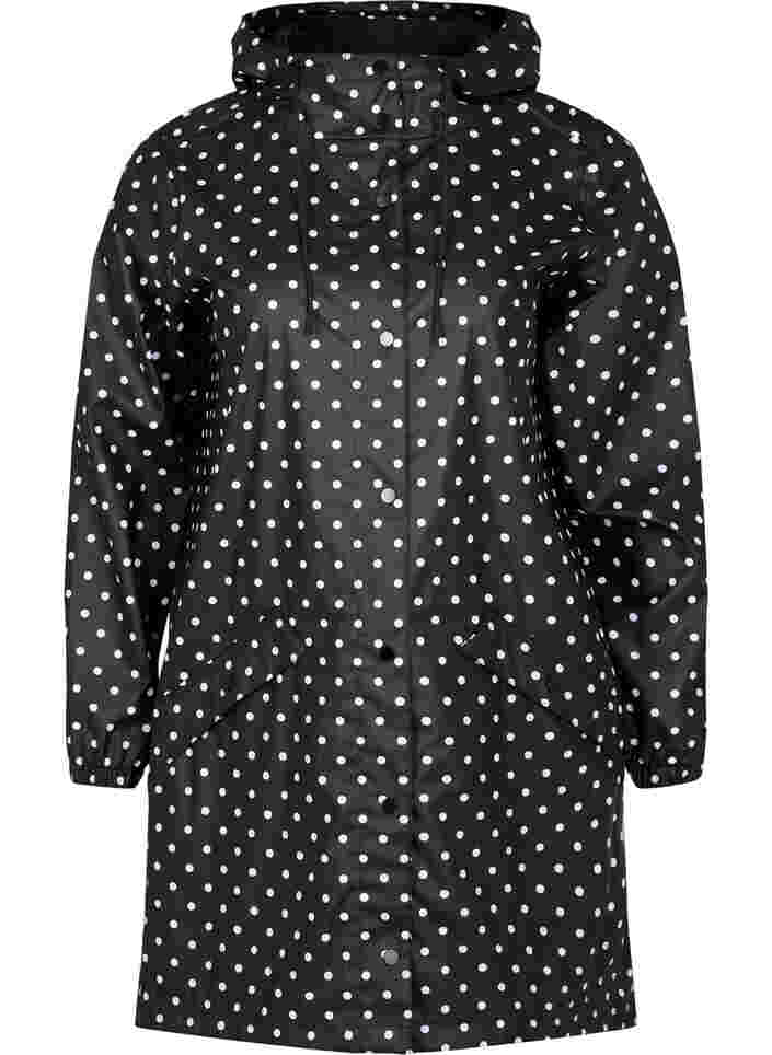 Regnjacka i prickigt mönster med huva, Black W/White Dot, Packshot image number 0