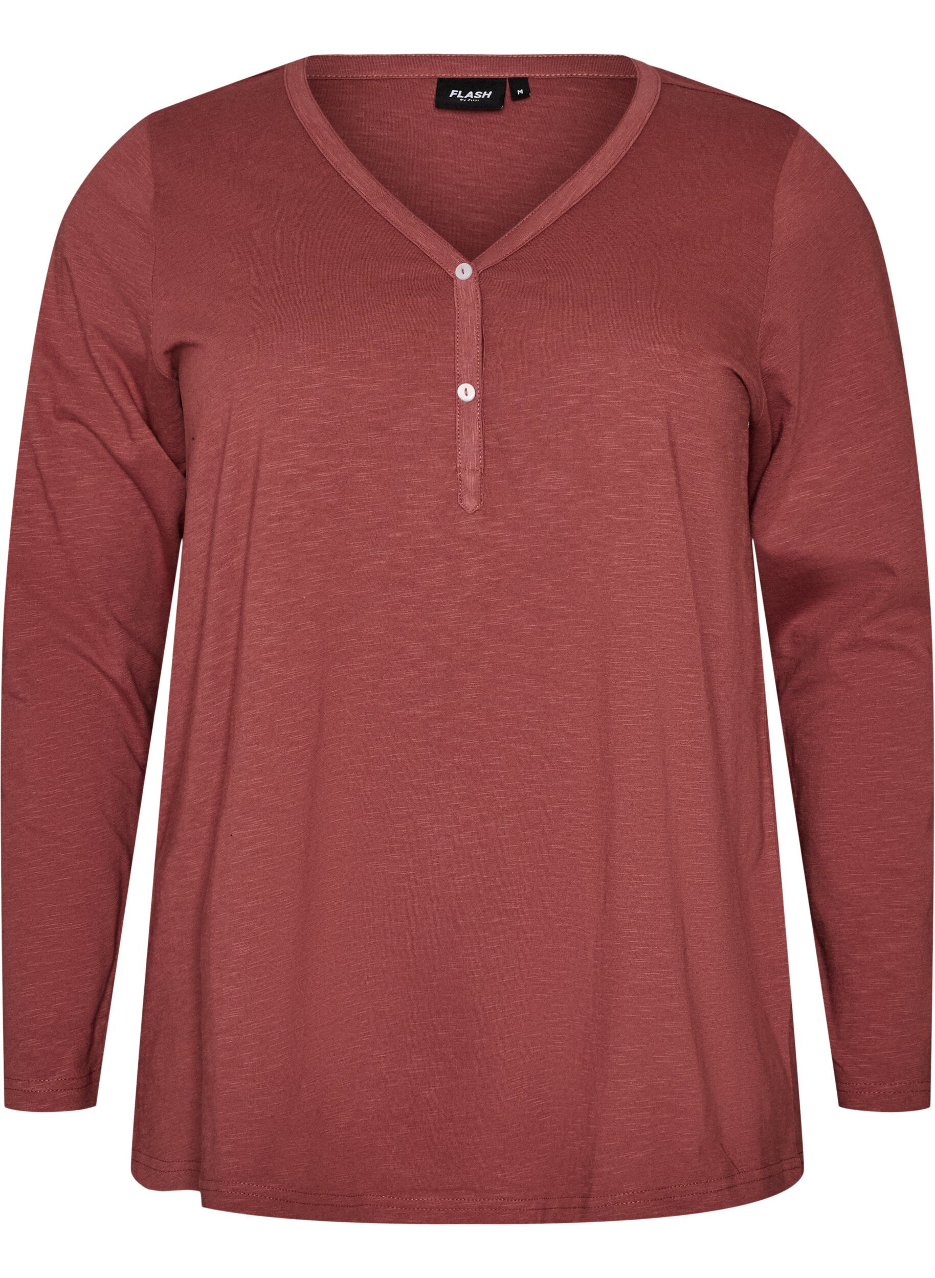 FLASH - L&aring;ng&auml;rmad t-shirt med v-ringning och knappar