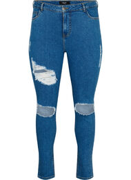 Kroppsnära jeans med slitdetaljer, Blue denim