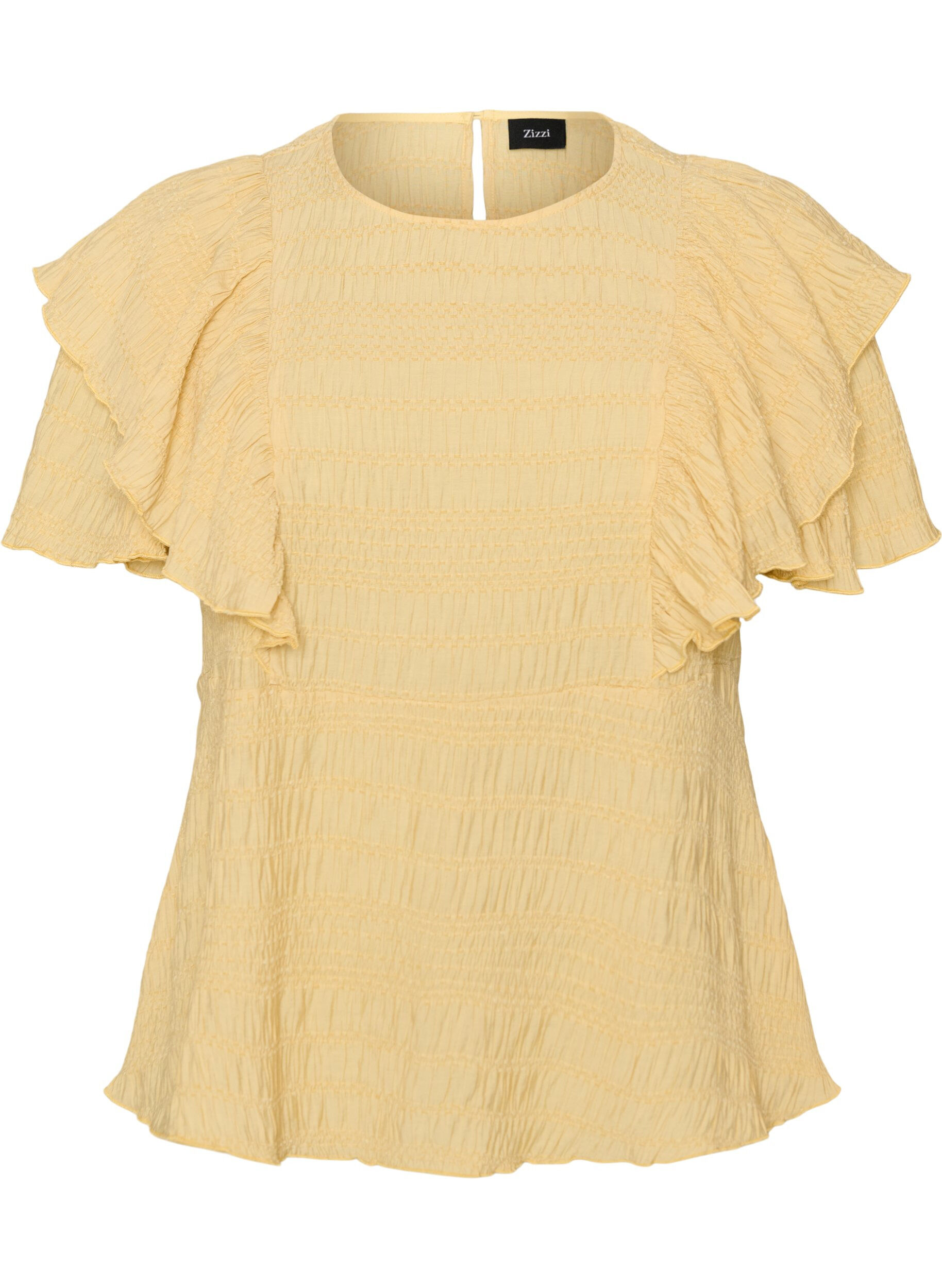 ZizziBlus med smock och volang&auml;rmar, Gul, Packshot image number 0