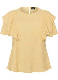 Blus med smock och volang&auml;rmar, Gul