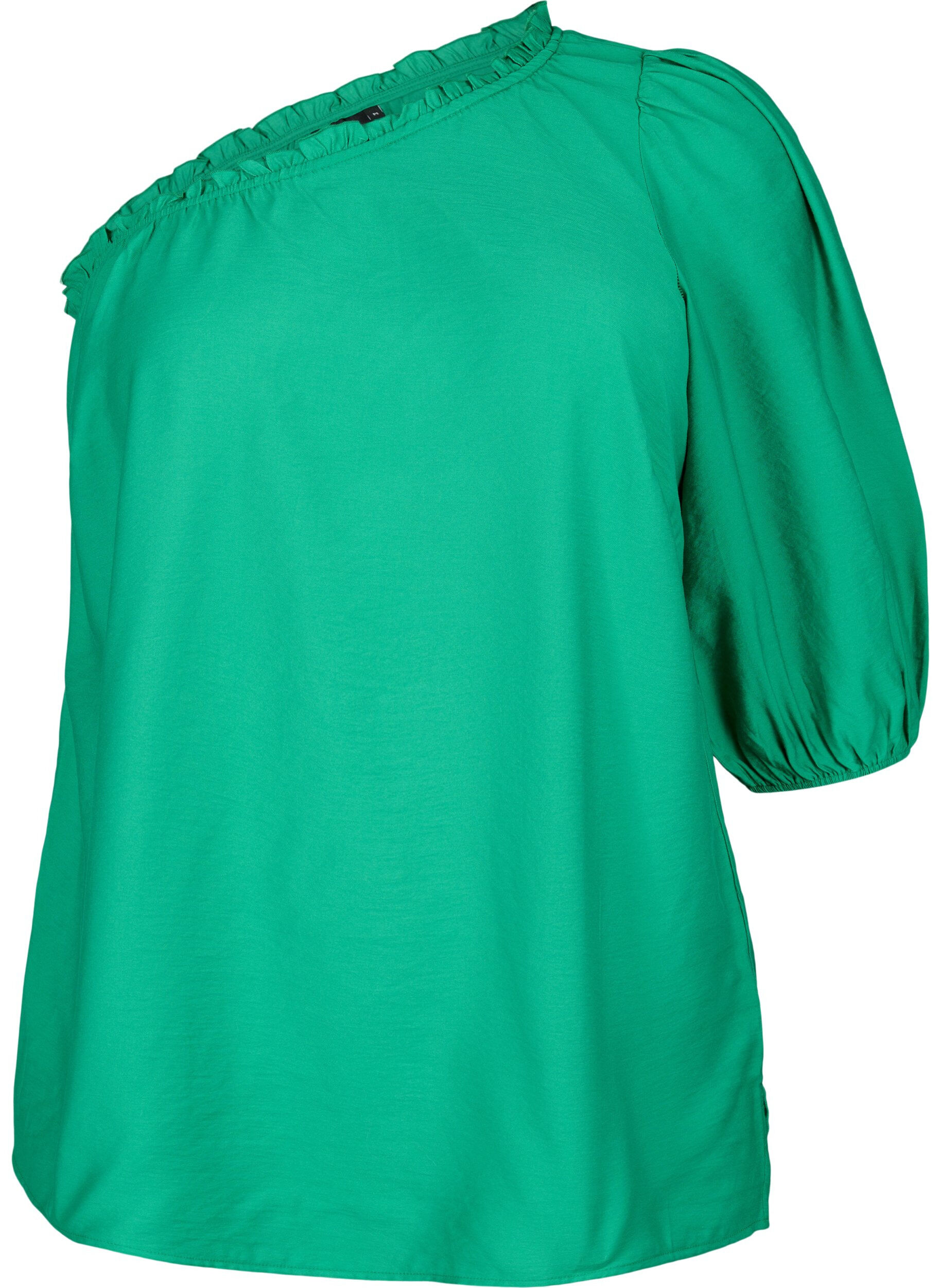 Zizzi One-shoulder blus i viskos, Gr&ouml;n, Packshot image number 0