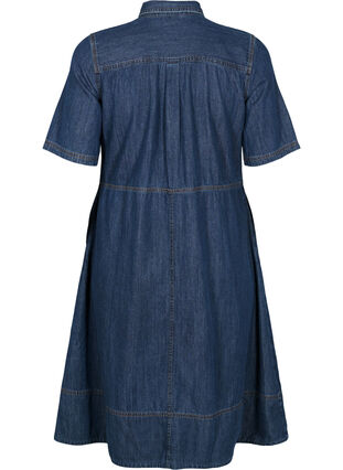 Skjortklänning i denim med korta ärmar, Dark blue denim, Packshot image number 1