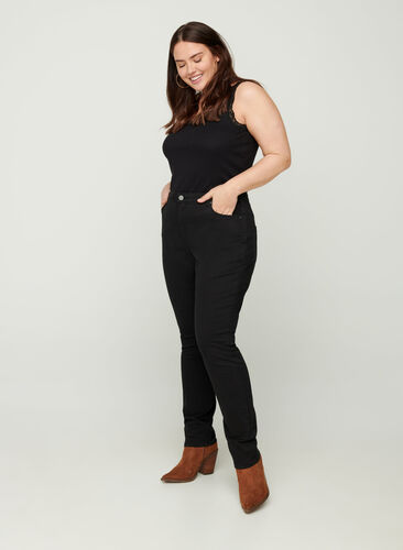 Högmidjade extra slim Nille jeans , Black, Model image number 1