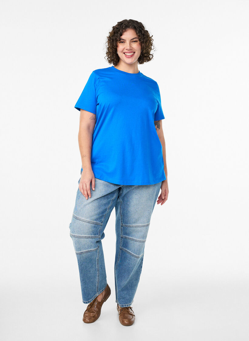 Enkel t-shirt i bomull med rund halsringning, Bl&aring;, Model image number 1
