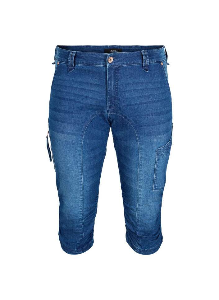 Caprijeans med smal passform och fickor, Bl&aring;, Packshot image number 0