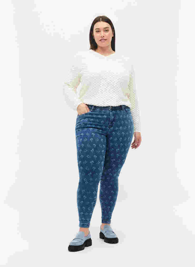 Super slim Amy jeans med blommönster, Blue denim, Model image number 0
