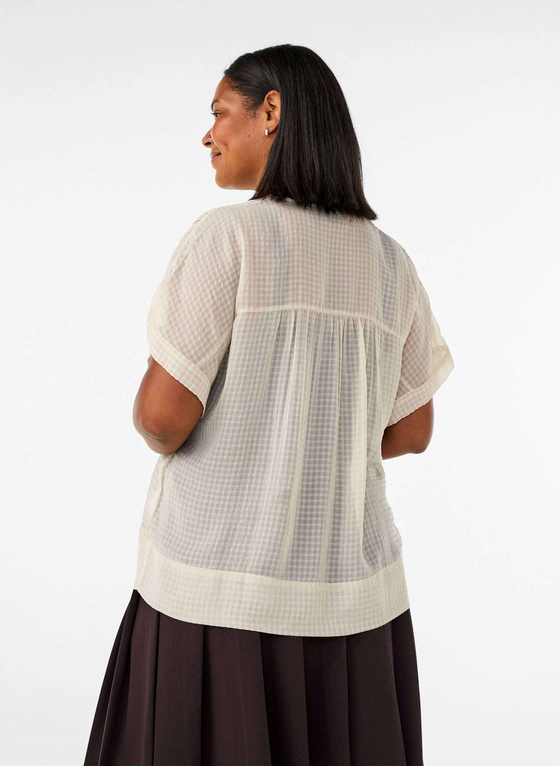 ZizziBlus i seersucker med v-ringning, Beige, Model image number 2
