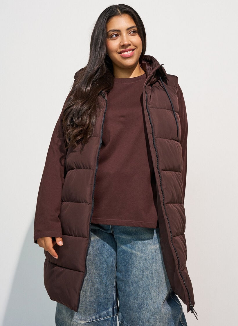 L&aring;ng v&auml;st med huva och fickor, Brun, Model image number 2
