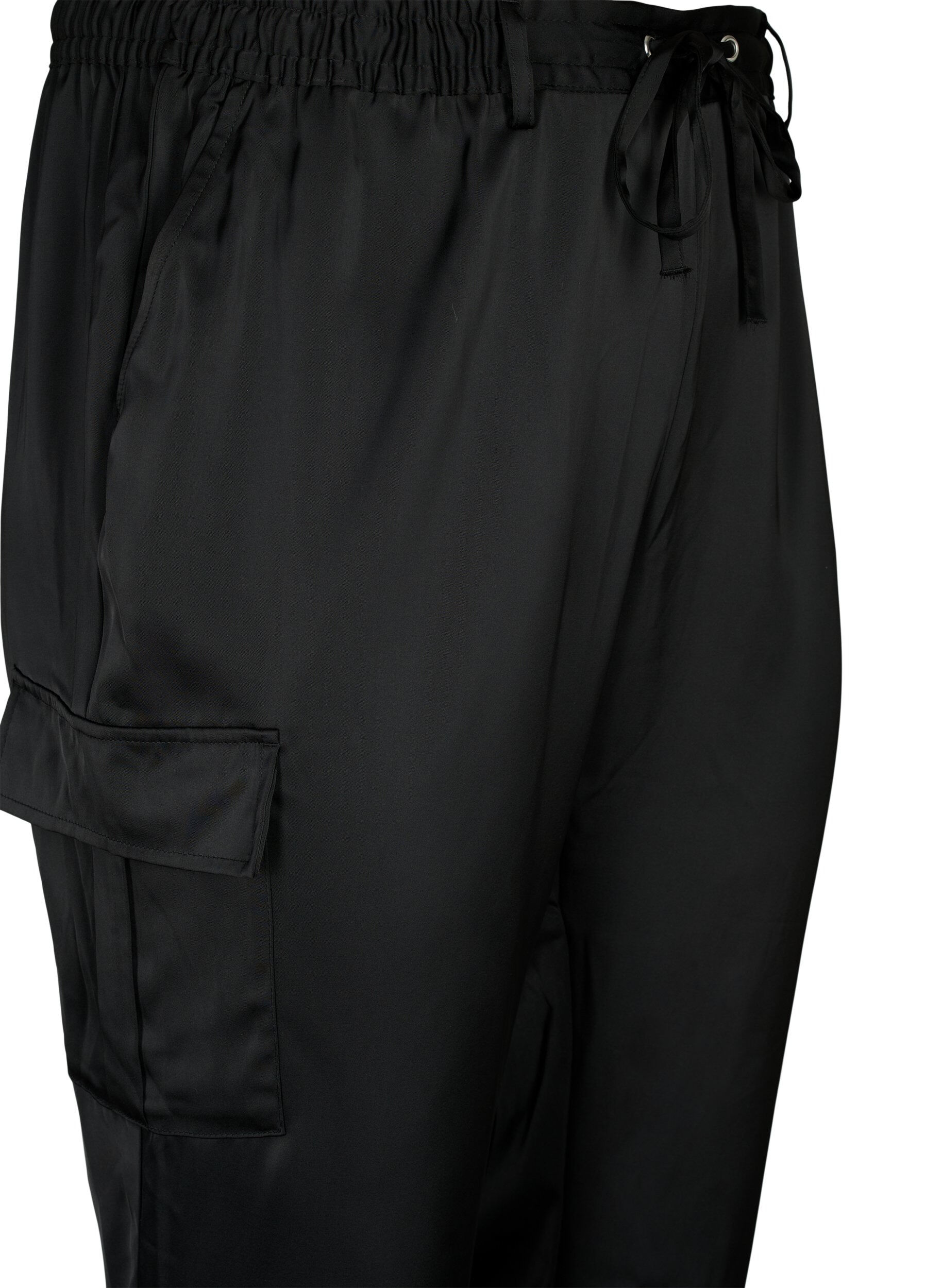 Zizzi Satin Cargo Byxor, Black, Packshot image number 2