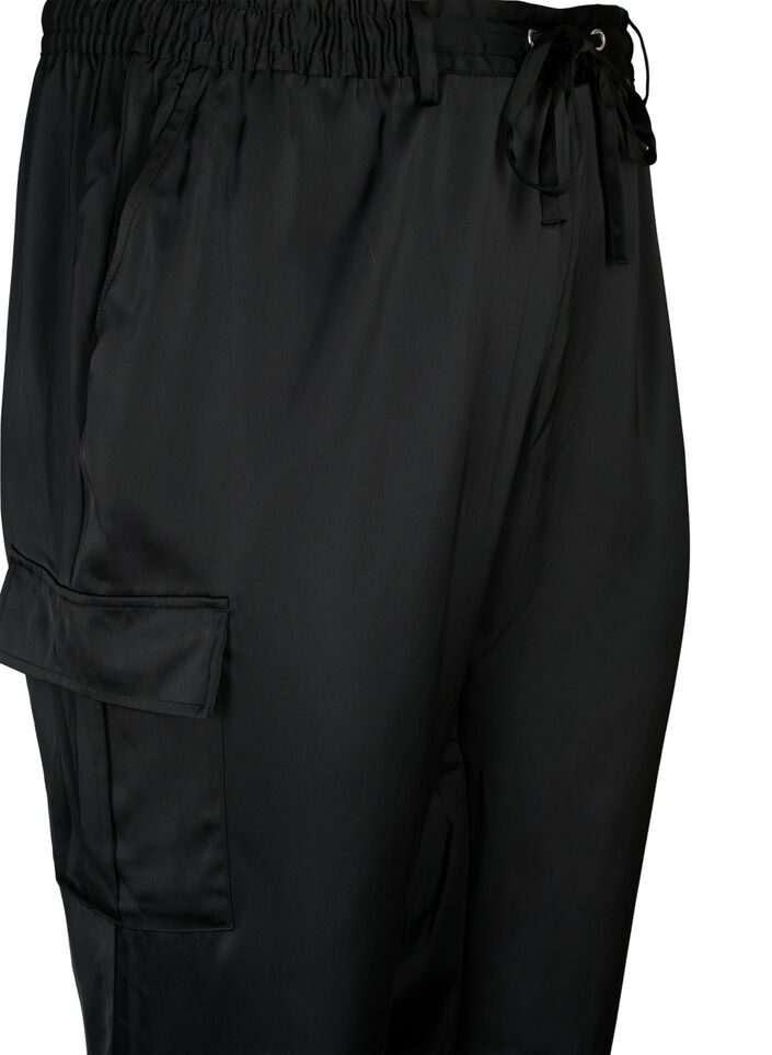 Satin Cargo Byxor, Black, Packshot image number 2