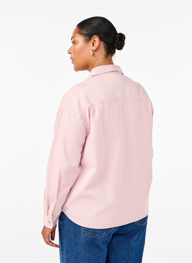 Enfärgad jeansskjorta med bröstfickor, Pale Mauve, Model image number 1