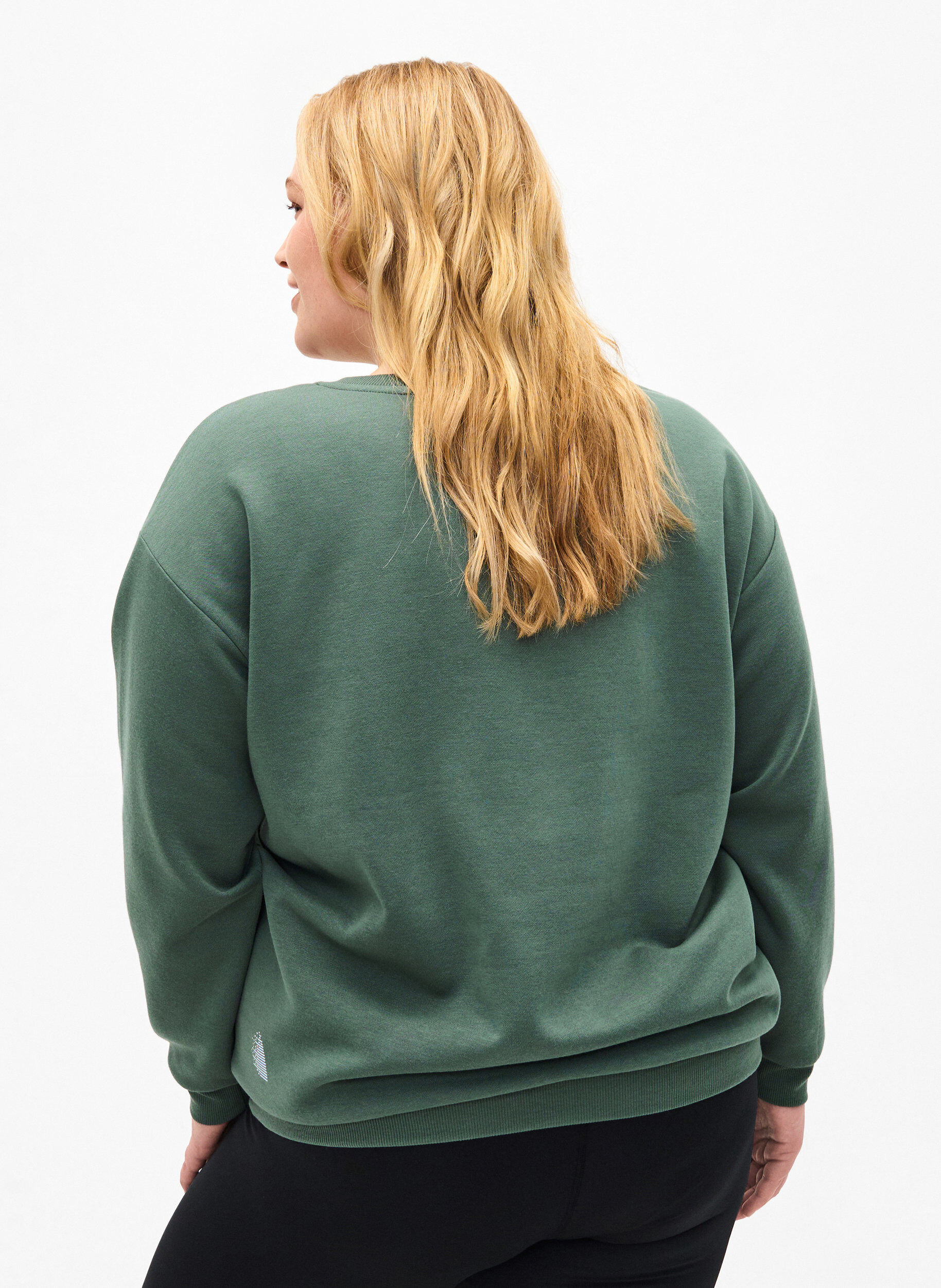 Zizzi Sweatshirt med frott&eacute;text, Gr&ouml;n, Model image number 2