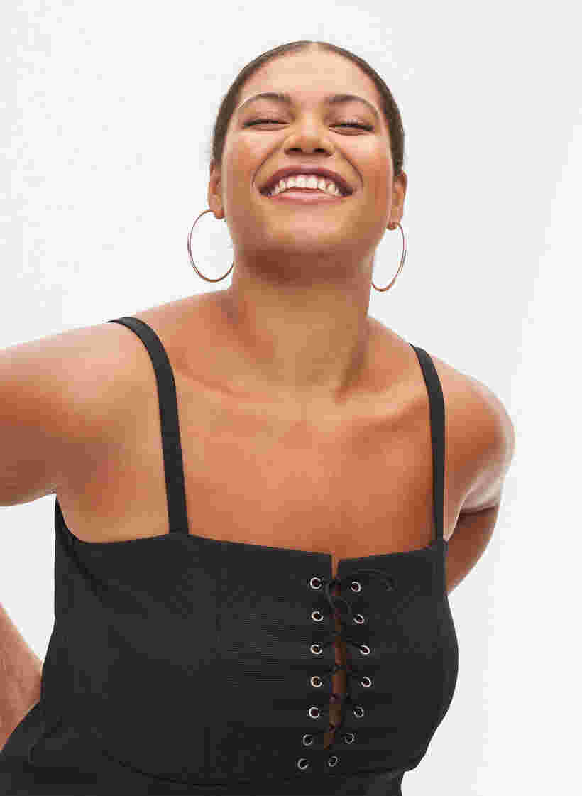 Kroppsnära klänning med snörning, Black, Model image number 2