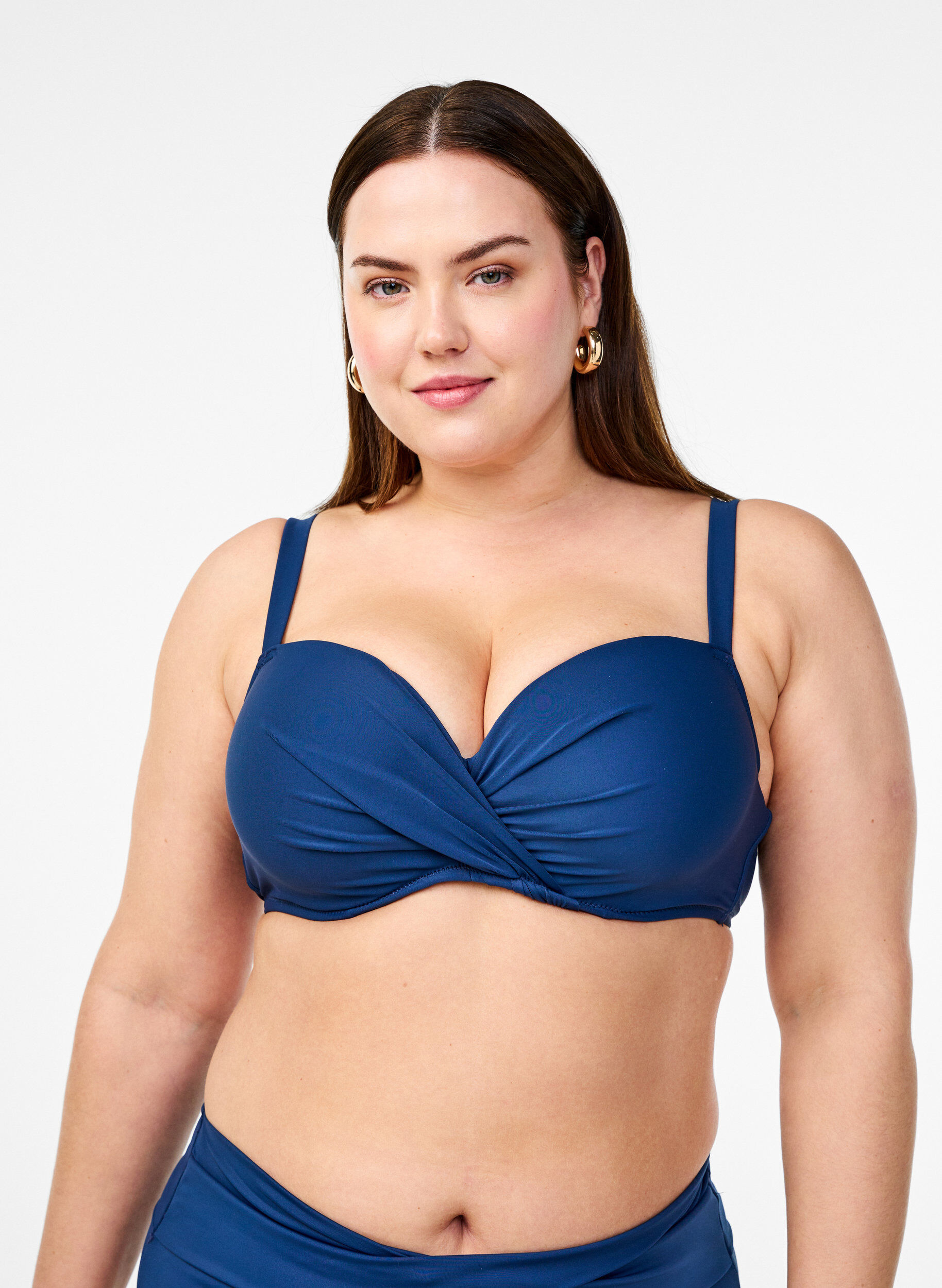 Bikinitopp med bygel och drapering, Bl&aring;, Model