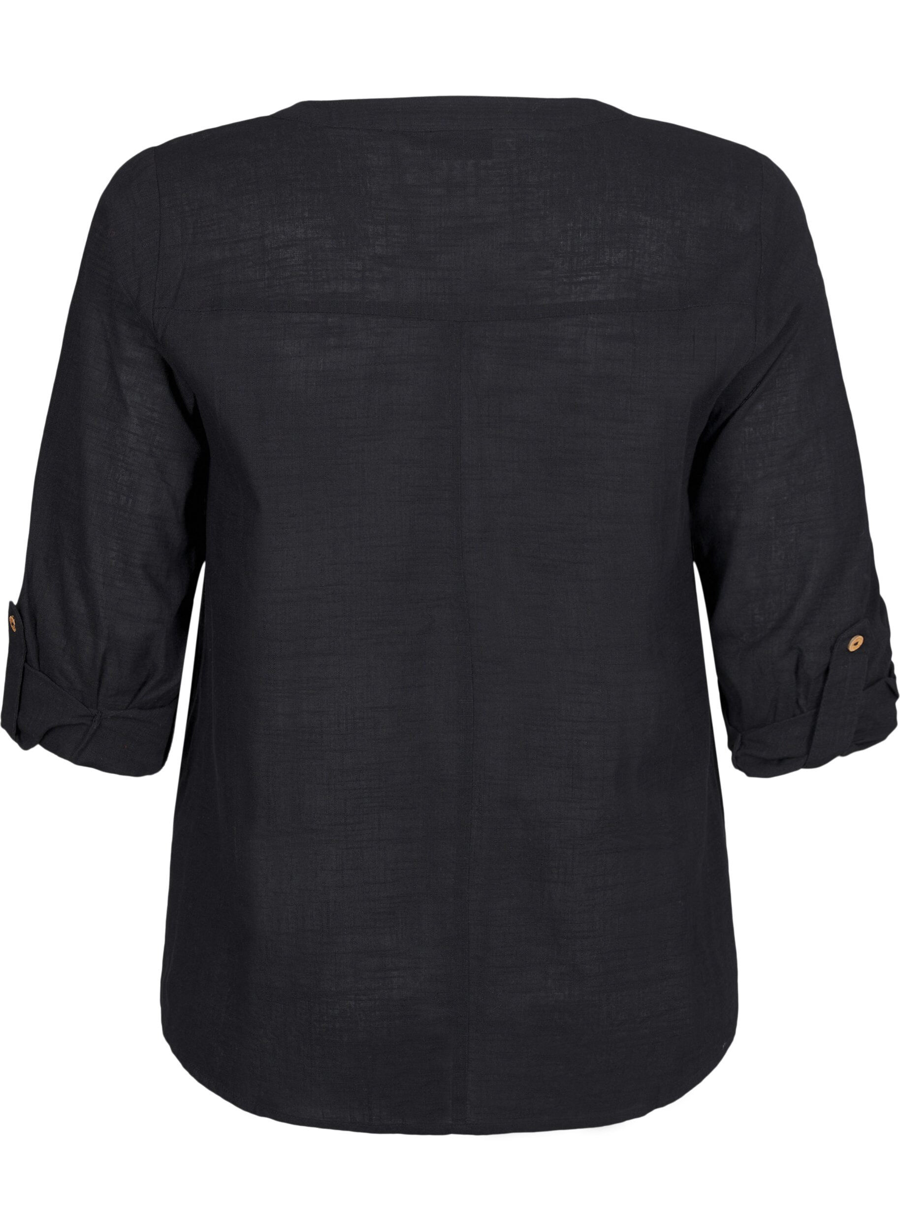ZizziBomullsblus med v-ringning, Svart, Packshot image number 1