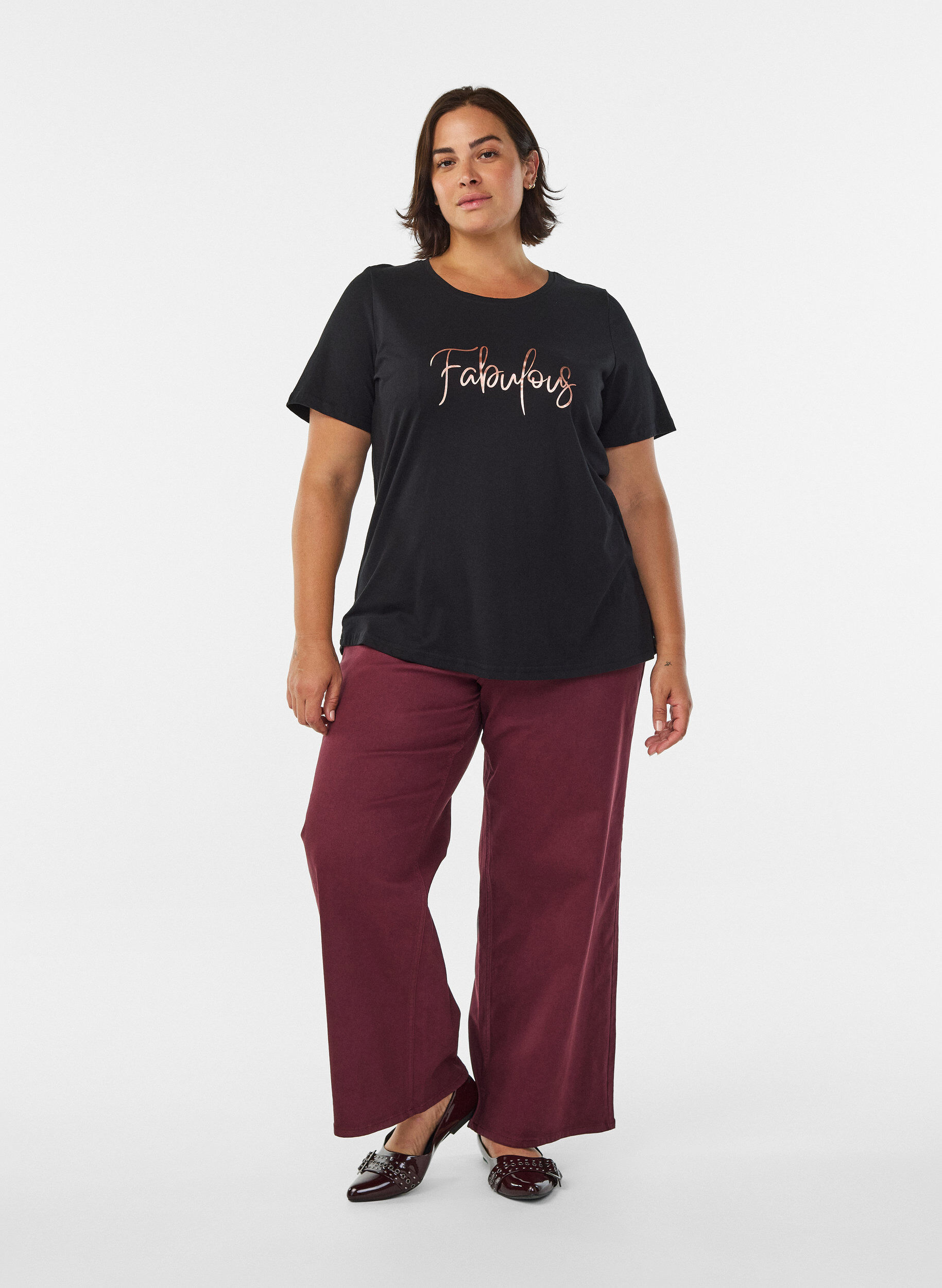 Zizzi T-shirt med tryck, Svart, Model image number 1