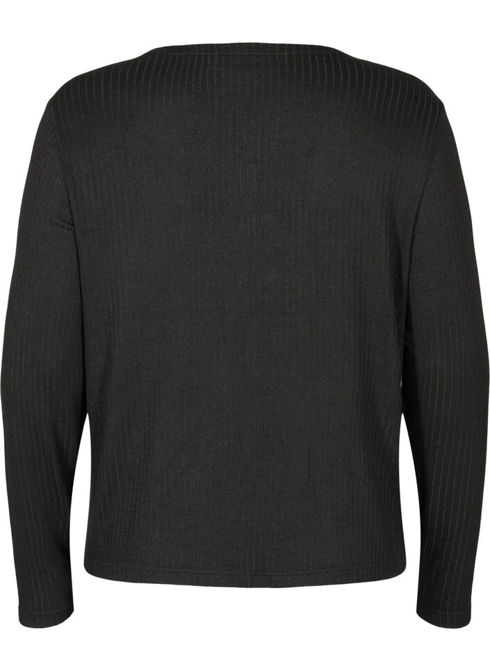 Ribbstickad cardigan med snörning, Black, Packshot image number 1