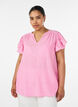 Blus i viskos och linne med volang&auml;rmar, Rosa, Model image number 0