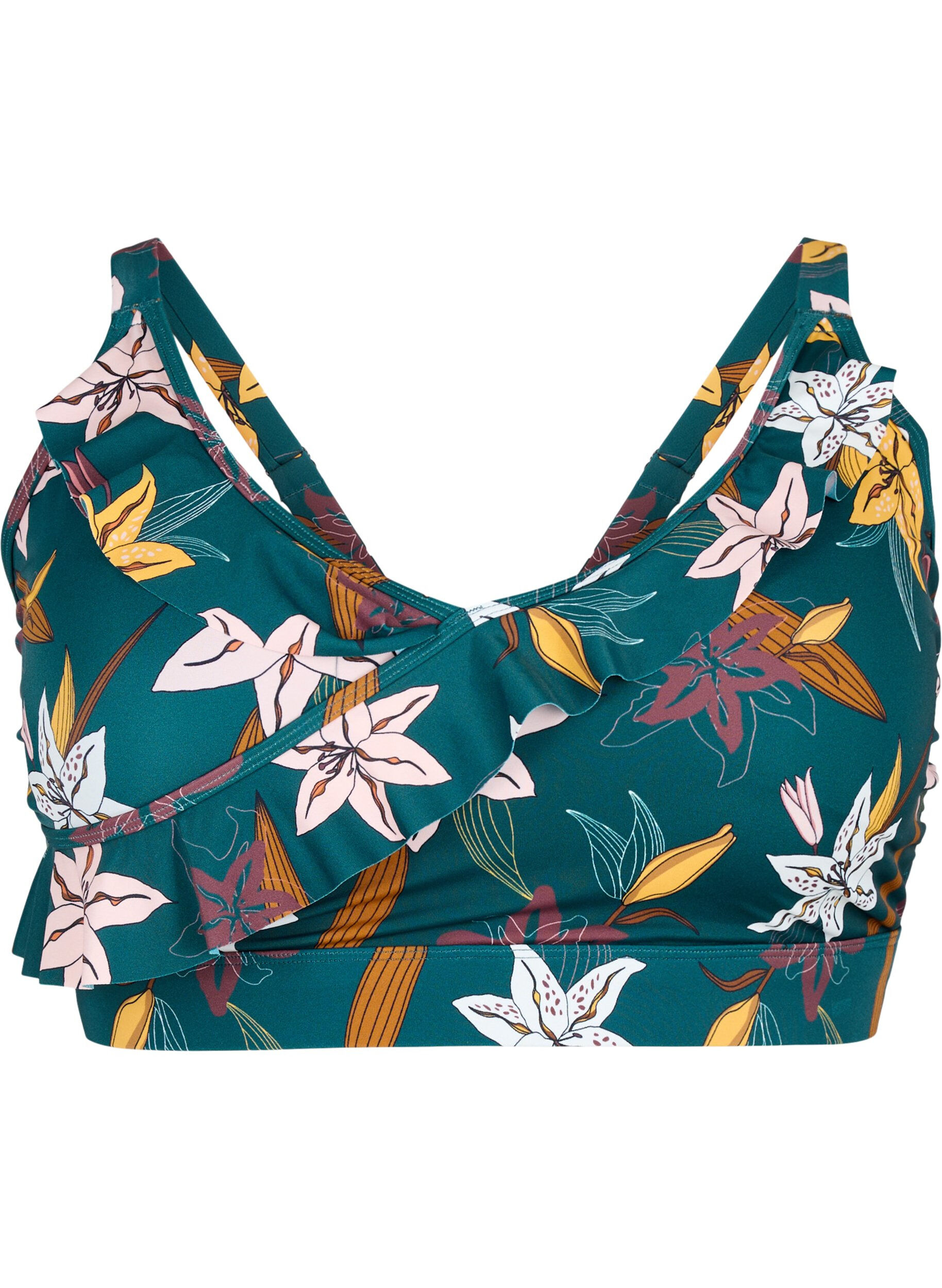 ZizziBlommig bikinitopp med volanger, Gr&ouml;n, Packshot image number 0