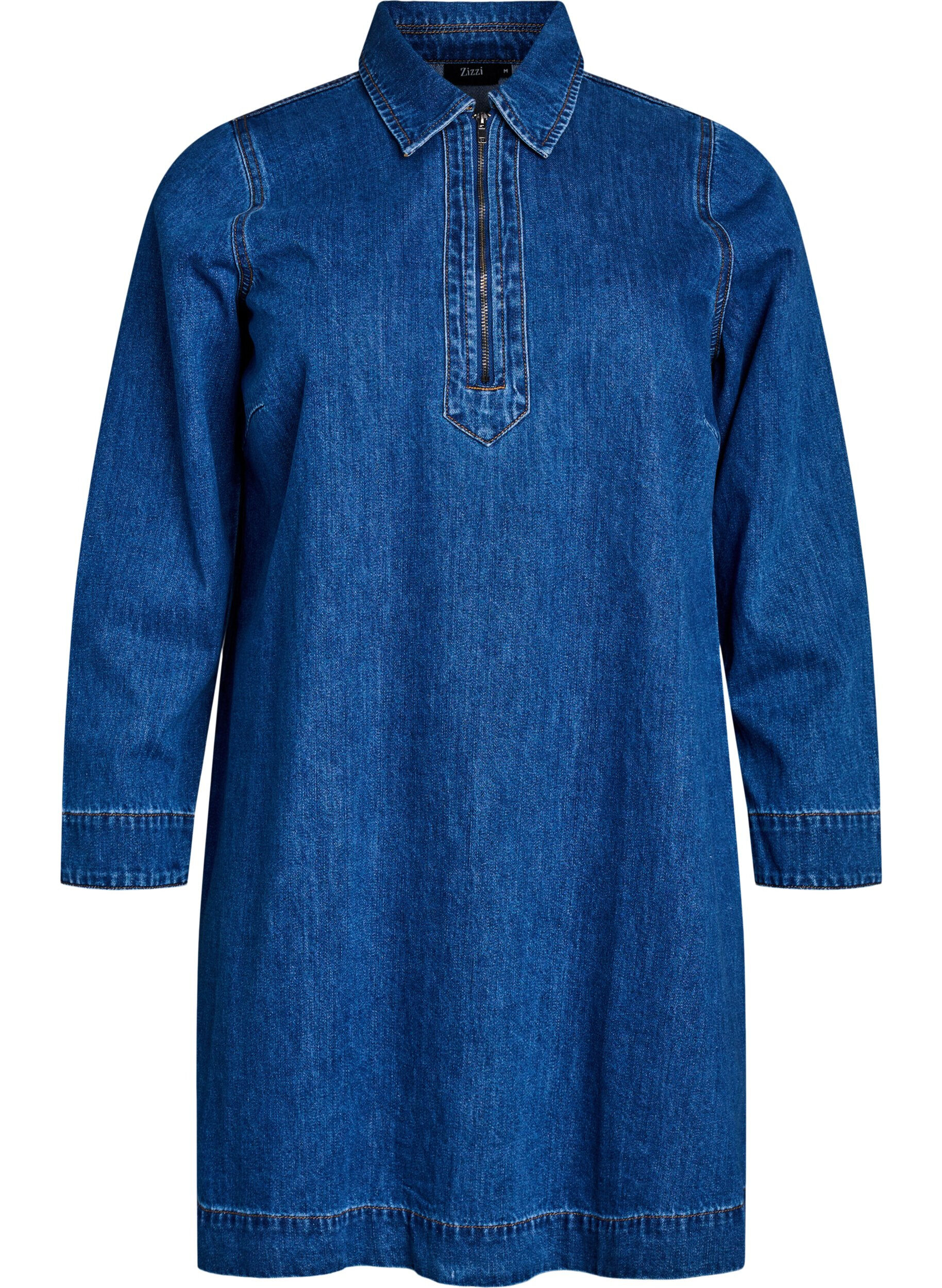 Kort jeanskl&auml;nning med dragkedjedetalj och krage