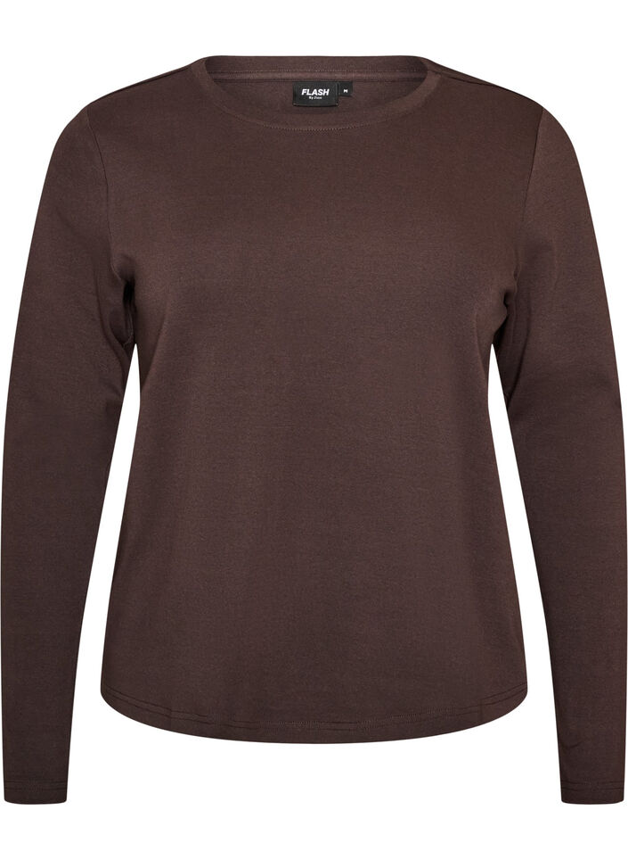 L&aring;ng&auml;rmad bas-T-shirt med rund hals, Brun, Packshot image number 0