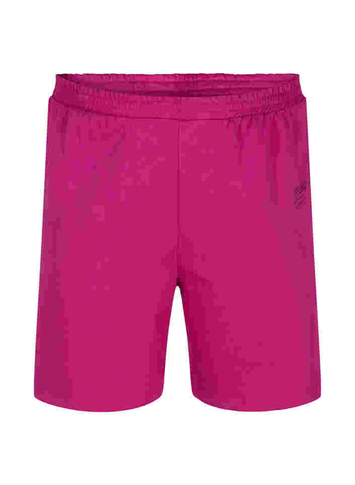 Shorts i sweatshirtmaterial med texttryck, Festival Fuchsia, Packshot image number 0